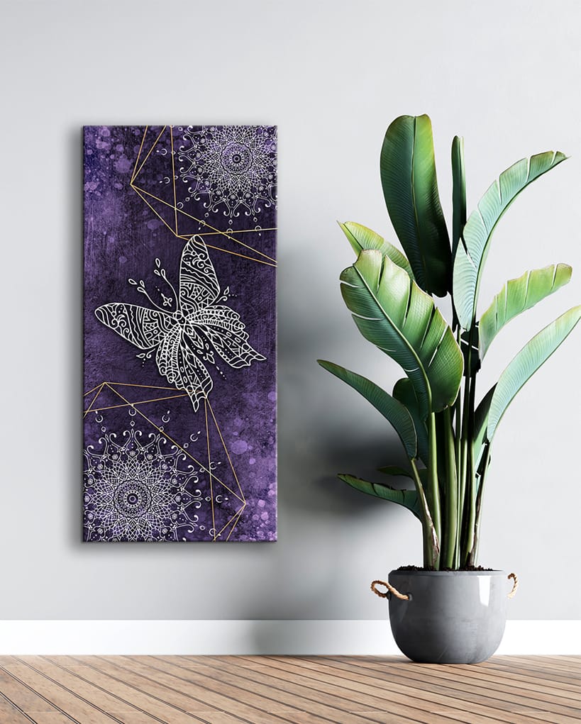 Home Wall Art: Boho Butterfly Mandala V3 (Wood Frame Ready To Hang)