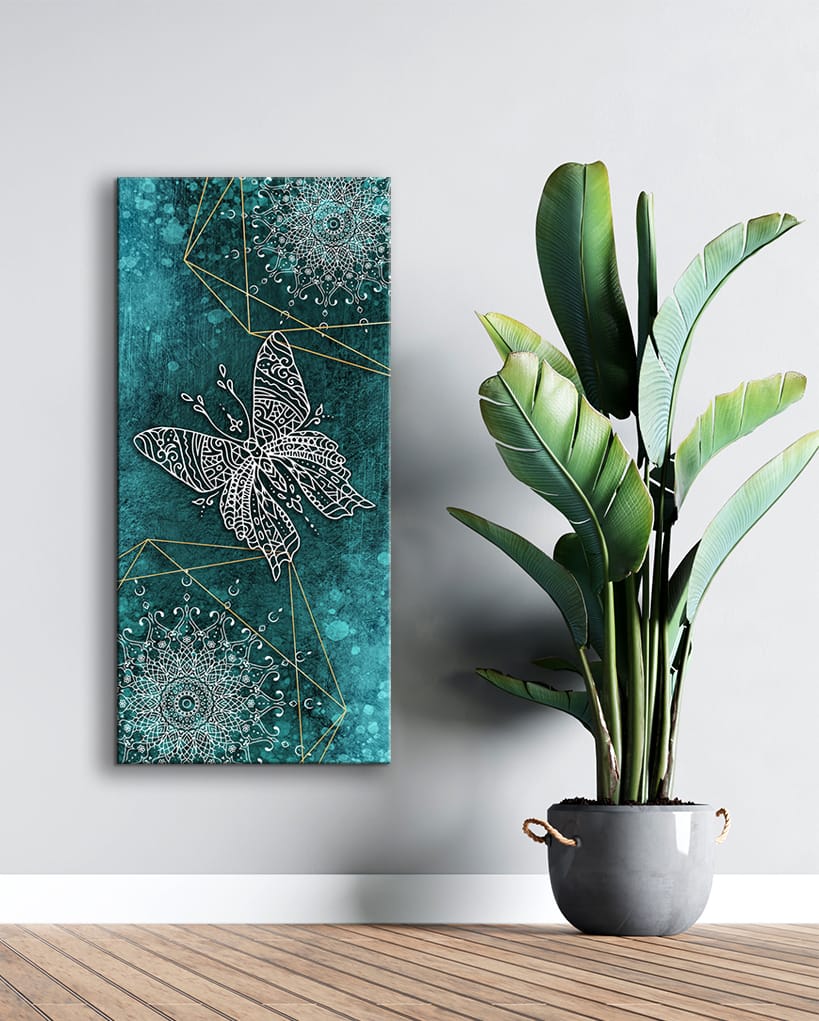 Home Wall Art: Boho Butterfly Mandala V3 (Wood Frame Ready To Hang)