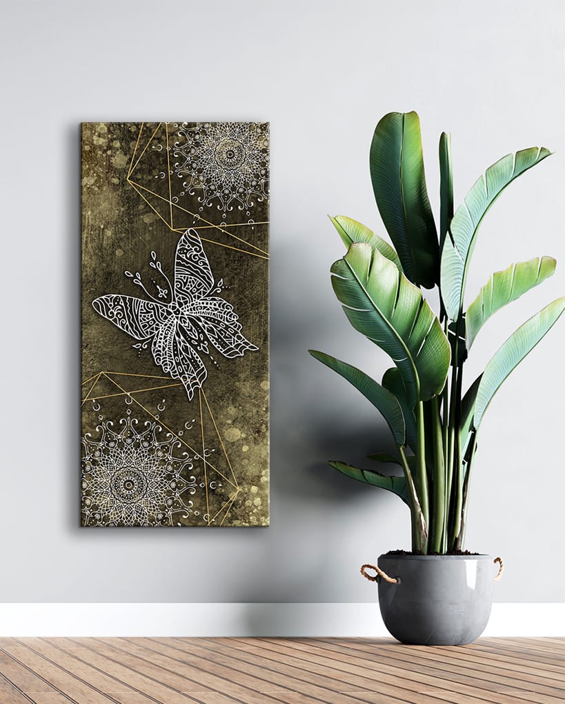Home Wall Art: Boho Butterfly Mandala V3 (Wood Frame Ready To Hang)