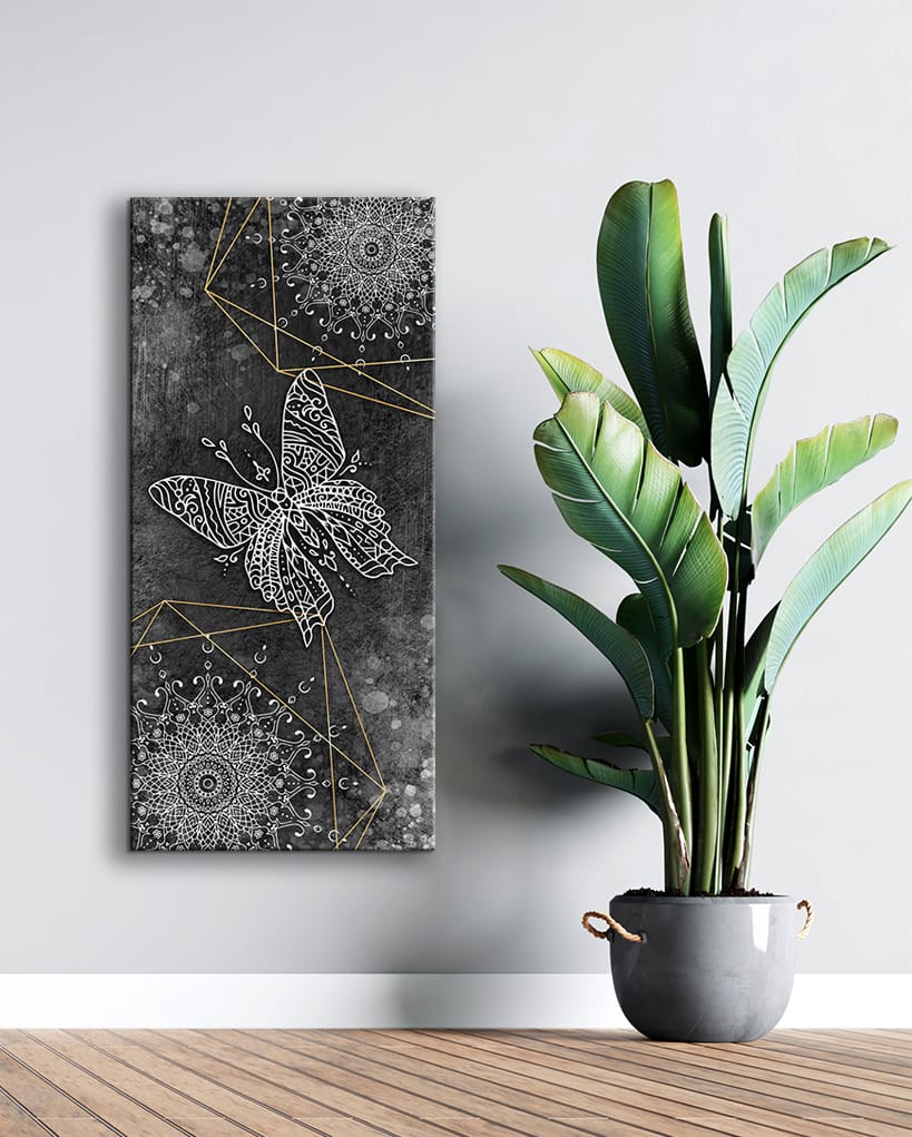 Home Wall Art: Boho Butterfly Mandala V3 (Wood Frame Ready To Hang)