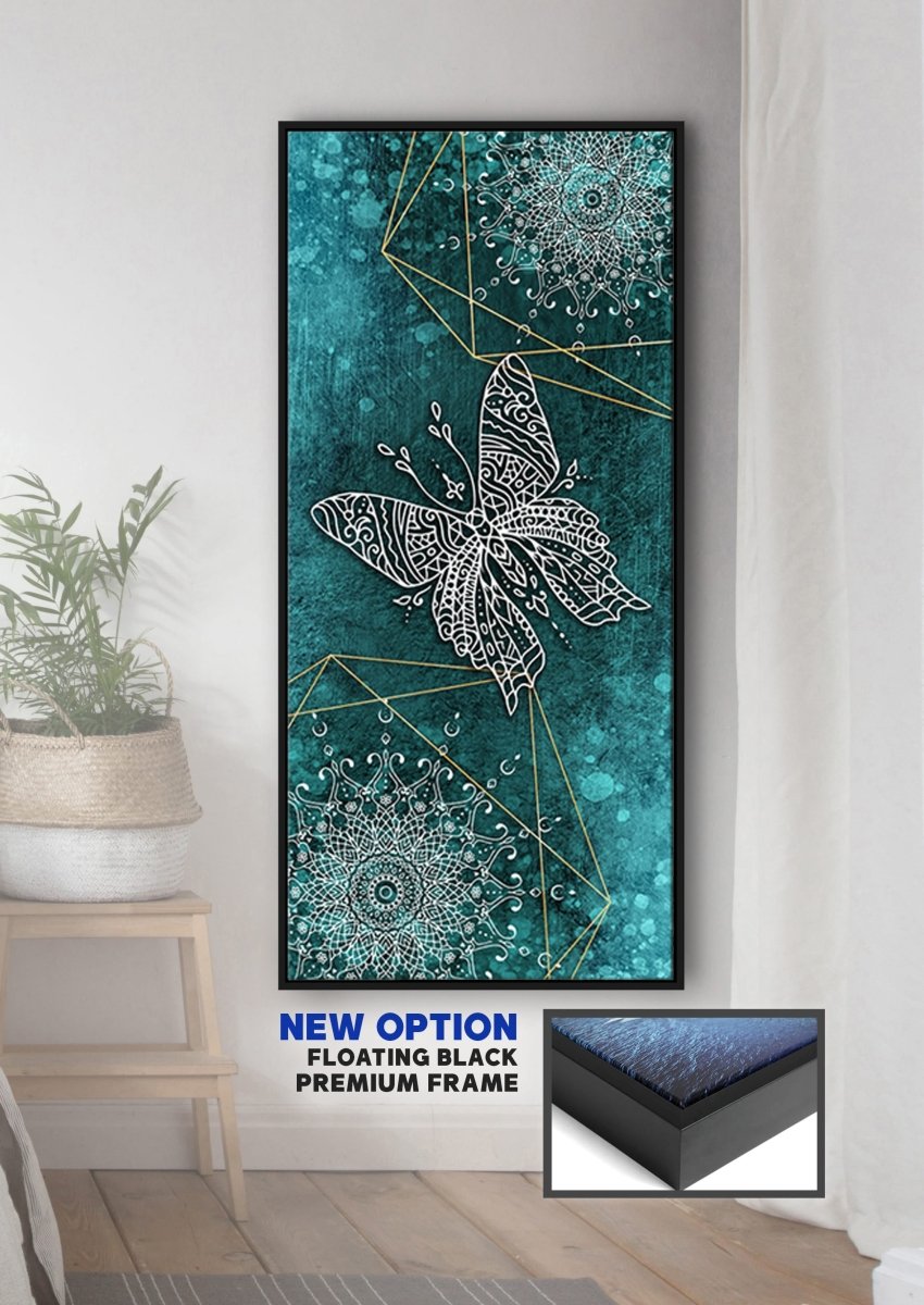 Home Wall Art: Boho Butterfly Mandala V3 (Wood Frame Ready To Hang)