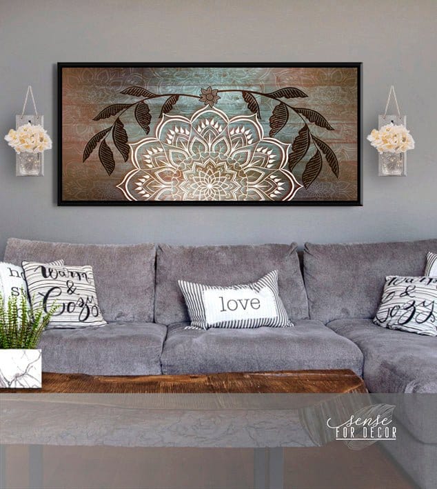 Home Wall Art: Boho Mandala Art V2 (Wood Frame Ready To Hang)