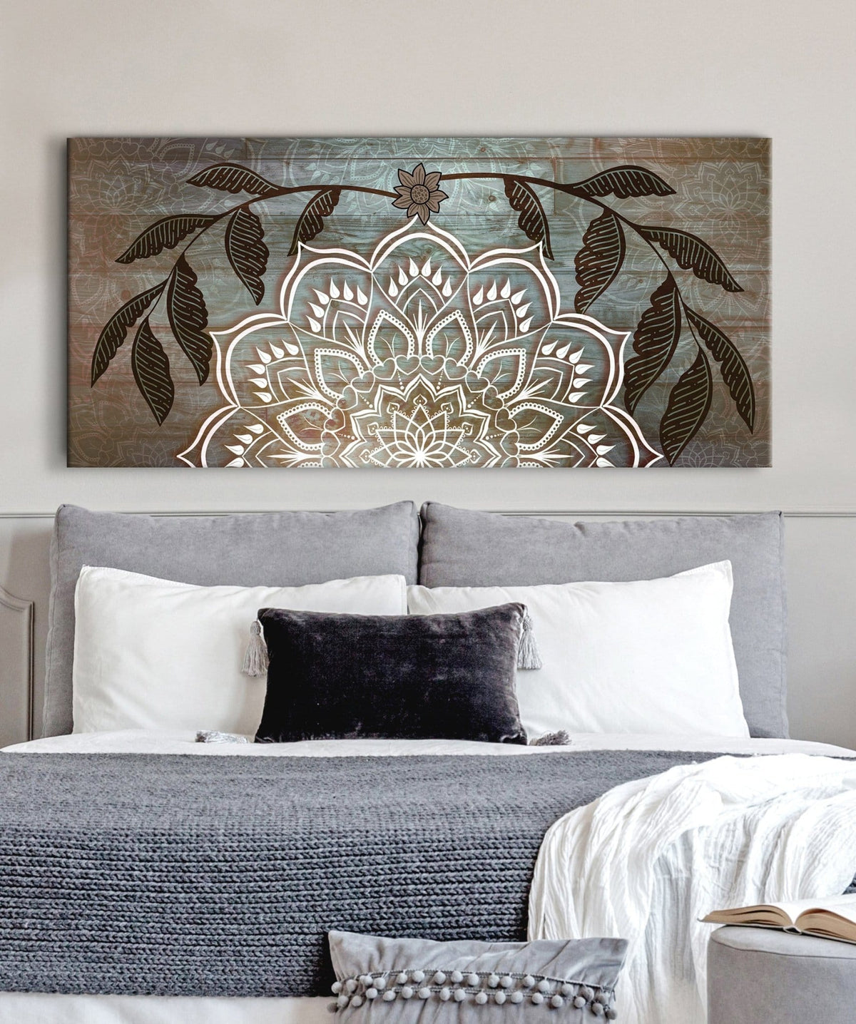 Home Wall Art: Boho Mandala Art V2 (Wood Frame Ready To Hang)