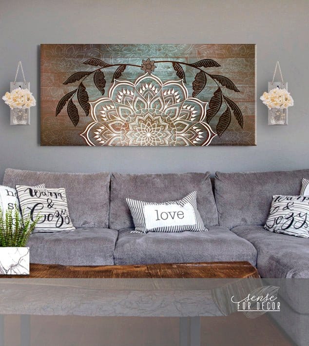 Home Wall Art: Boho Mandala Art V2 (Wood Frame Ready To Hang)