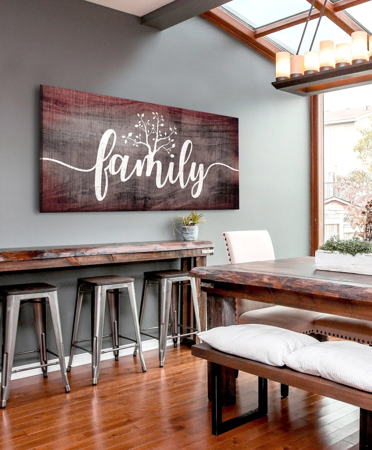 Home Wall Art: Family Word Sign V2 (Wood Frame Ready To Hang)