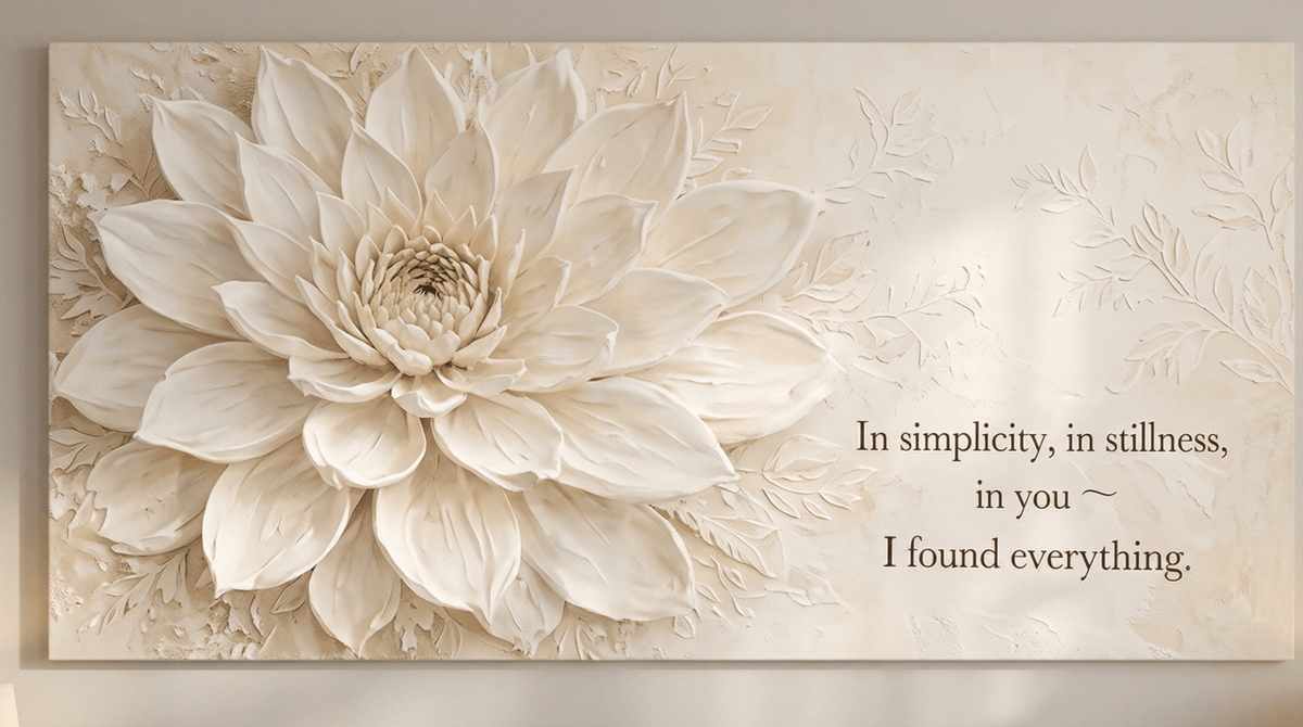 In Simplicity and Stillness Wall Art -  Cream Dahlia Canvas Print with Champagne Gold Accents