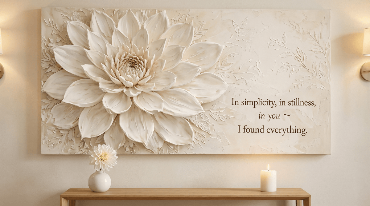 In Simplicity and Stillness Wall Art -  Cream Dahlia Canvas Print with Champagne Gold Accents