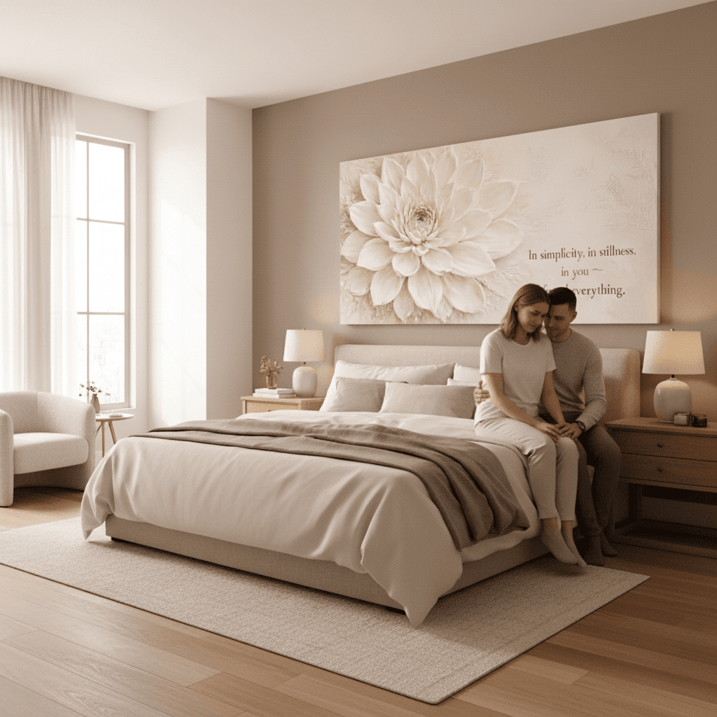 In Simplicity and Stillness Wall Art -  Cream Dahlia Canvas Print with Champagne Gold Accents