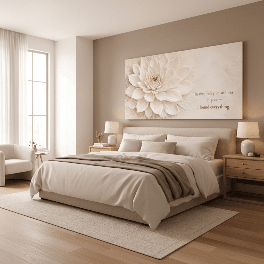 In Simplicity and Stillness Wall Art -  Cream Dahlia Canvas Print with Champagne Gold Accents