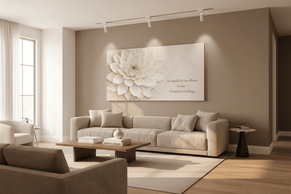 In Simplicity and Stillness Wall Art -  Cream Dahlia Canvas Print with Champagne Gold Accents