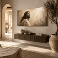 Jesus Christ Wall Art – Crown of Thorns Gold & Cream Textured Christian Canvas for Living Room