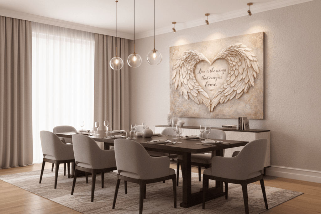 Love Is The Wings That Carry Us Home Wall Art - 3D Angel Wing Heart Canvas with Gold Leaf Texture