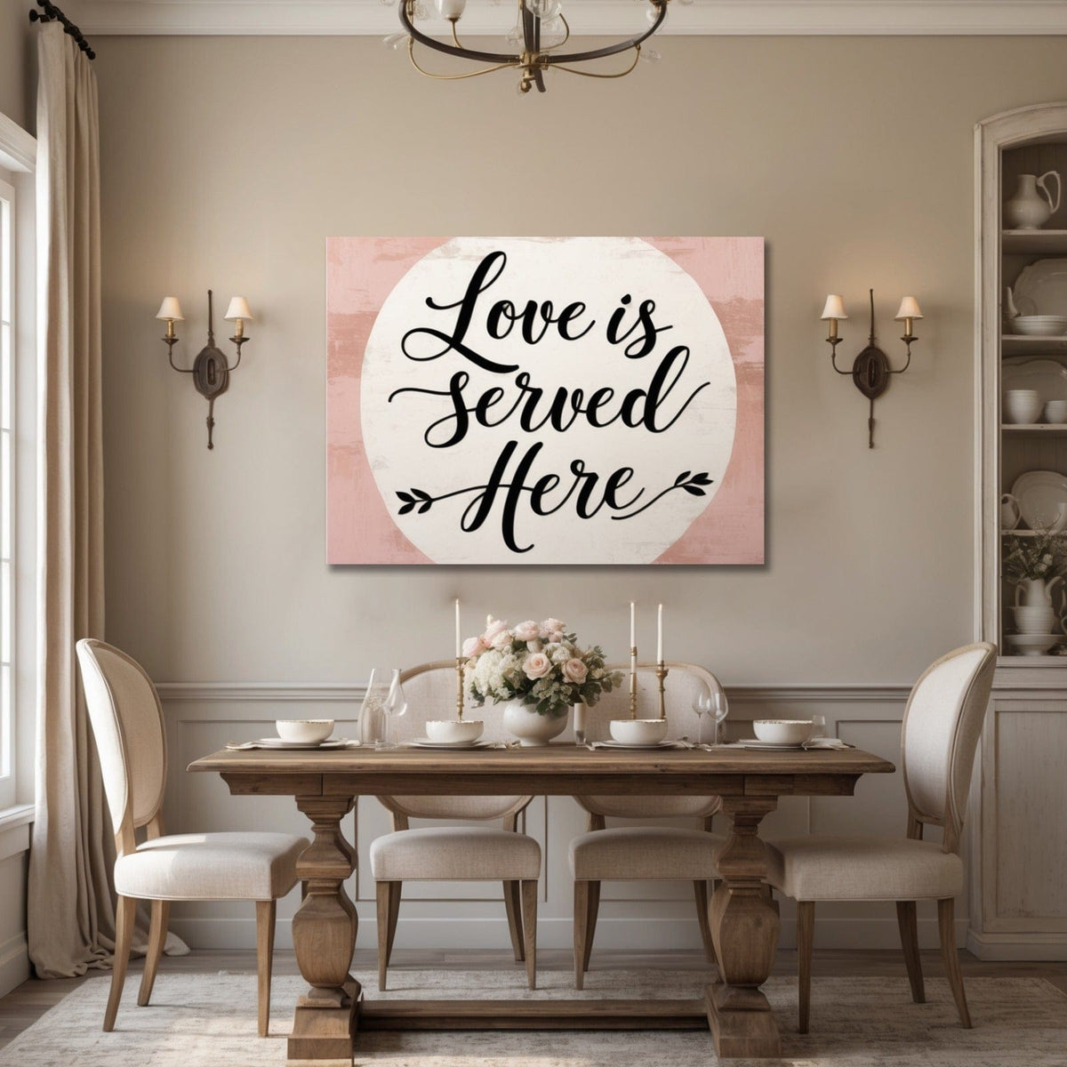 Love Served Daily – Blush Circle Canvas Wall Art for Dining Room Décor