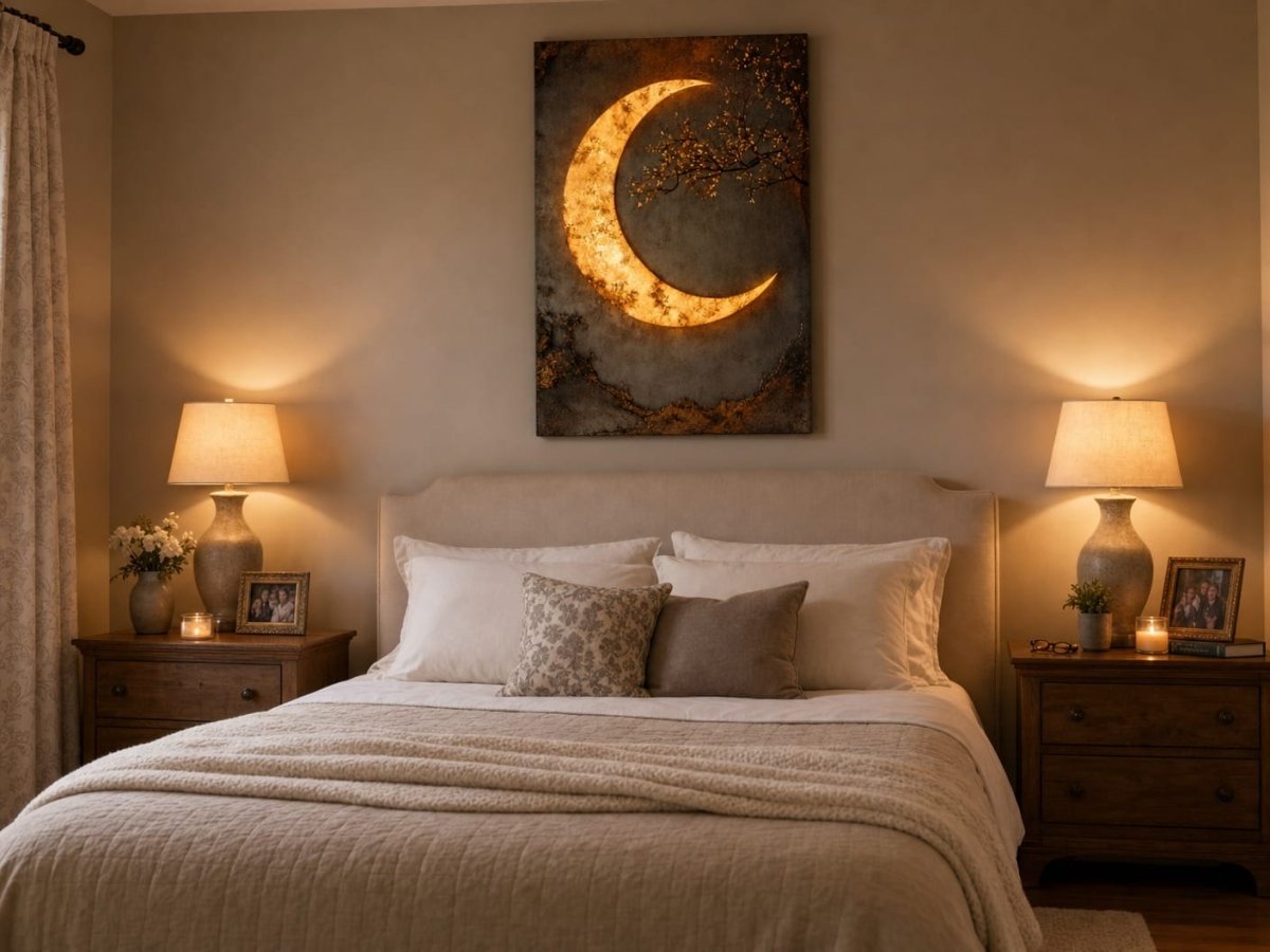 Luxury Crescent Moon Canvas Wall Decor – Illuminated Gold and Grey Artwork