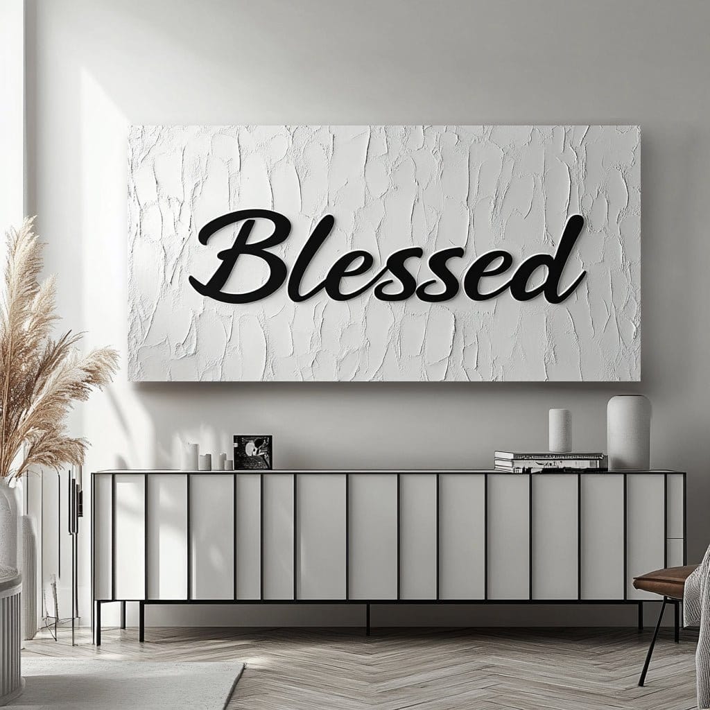 Modern Grace – Minimalist Black & White “Blessed” Wall Art Canvas
