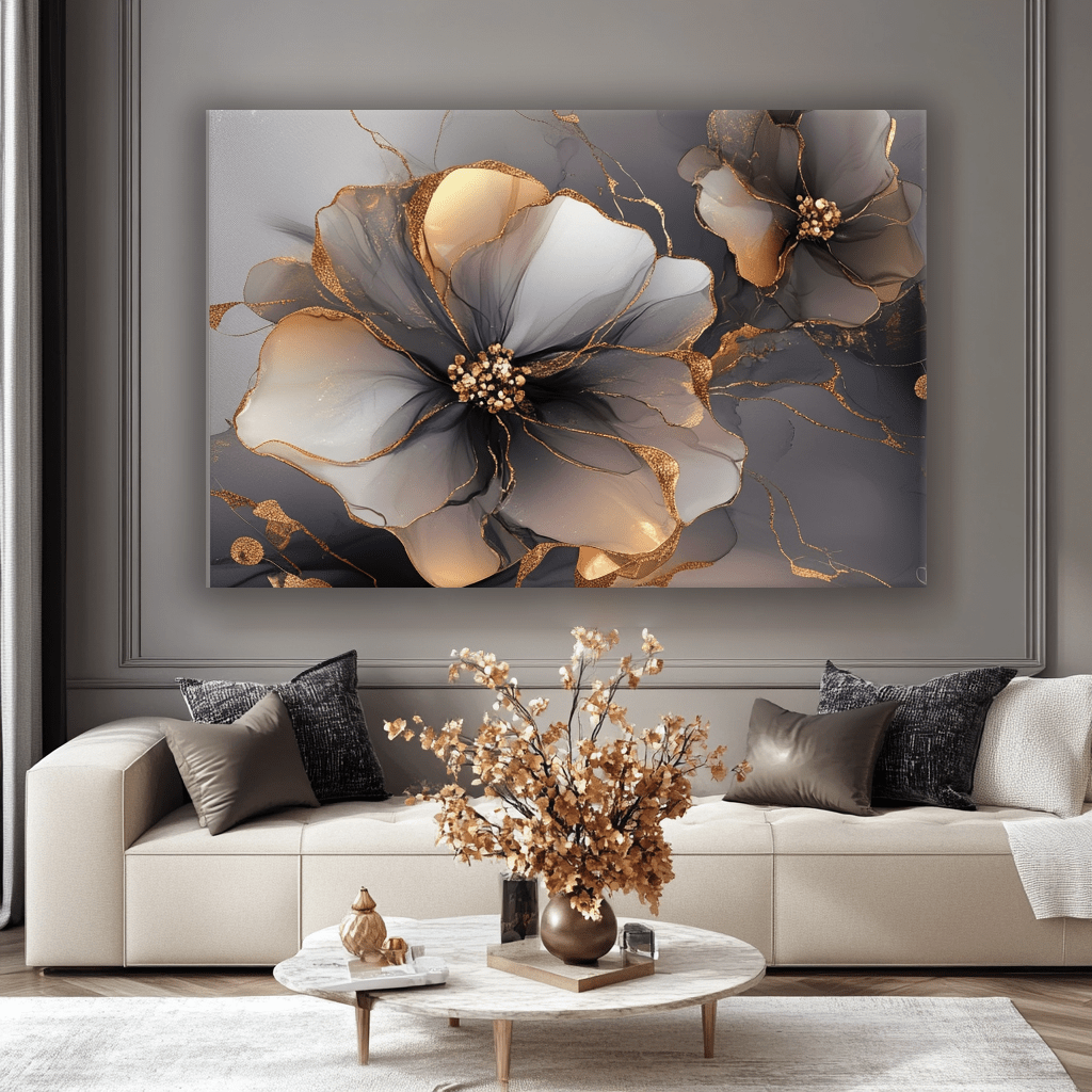 Nature Wall Art: Golden Blooms V7