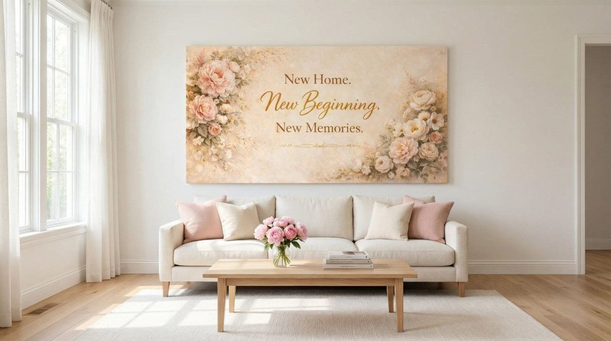 New Home New Memories Floral Wall Art - Soft Blush Peonies Canvas for Living Room