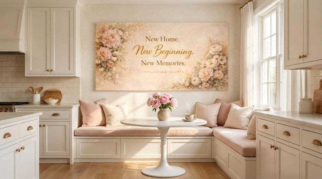 New Home New Memories Floral Wall Art - Soft Blush Peonies Canvas for Living Room
