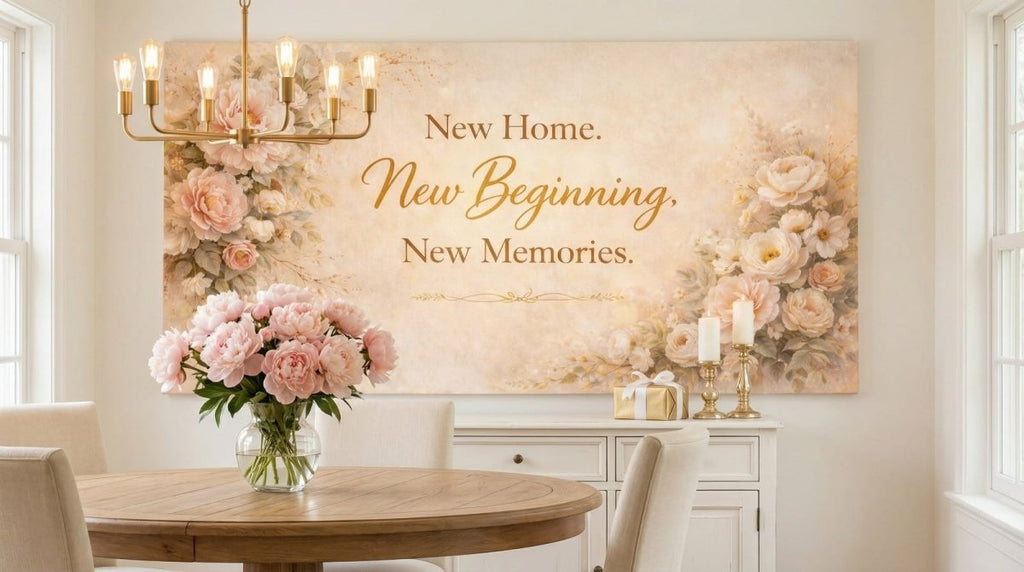 New Home New Memories Floral Wall Art - Soft Blush Peonies Canvas for Living Room
