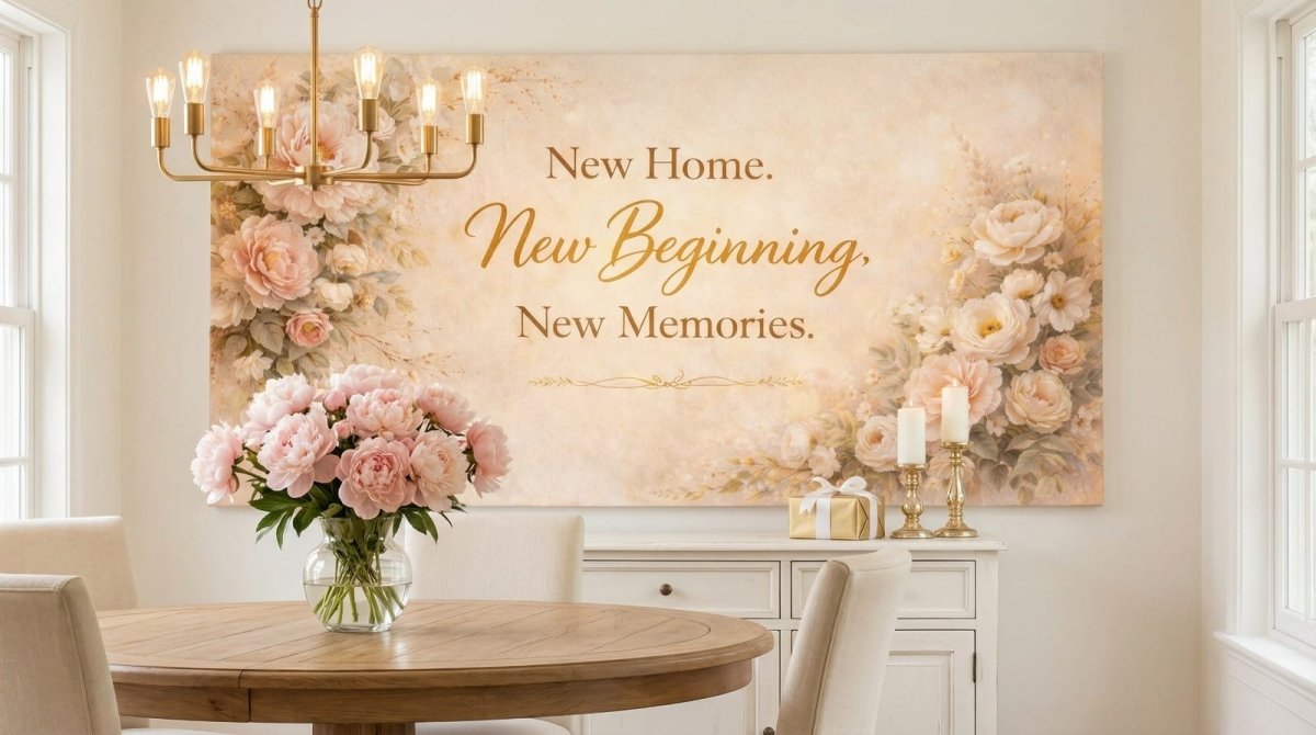 New Home New Memories Floral Wall Art - Soft Blush Peonies Canvas for Living Room