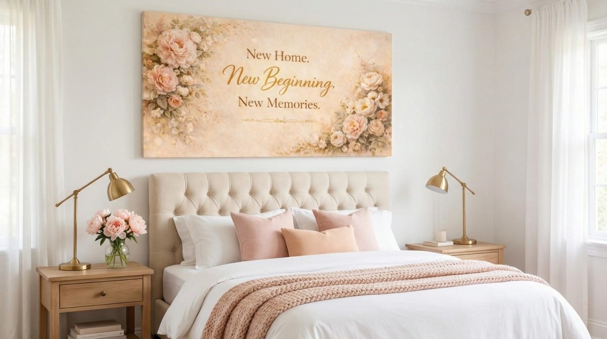 New Home New Memories Floral Wall Art - Soft Blush Peonies Canvas for Living Room