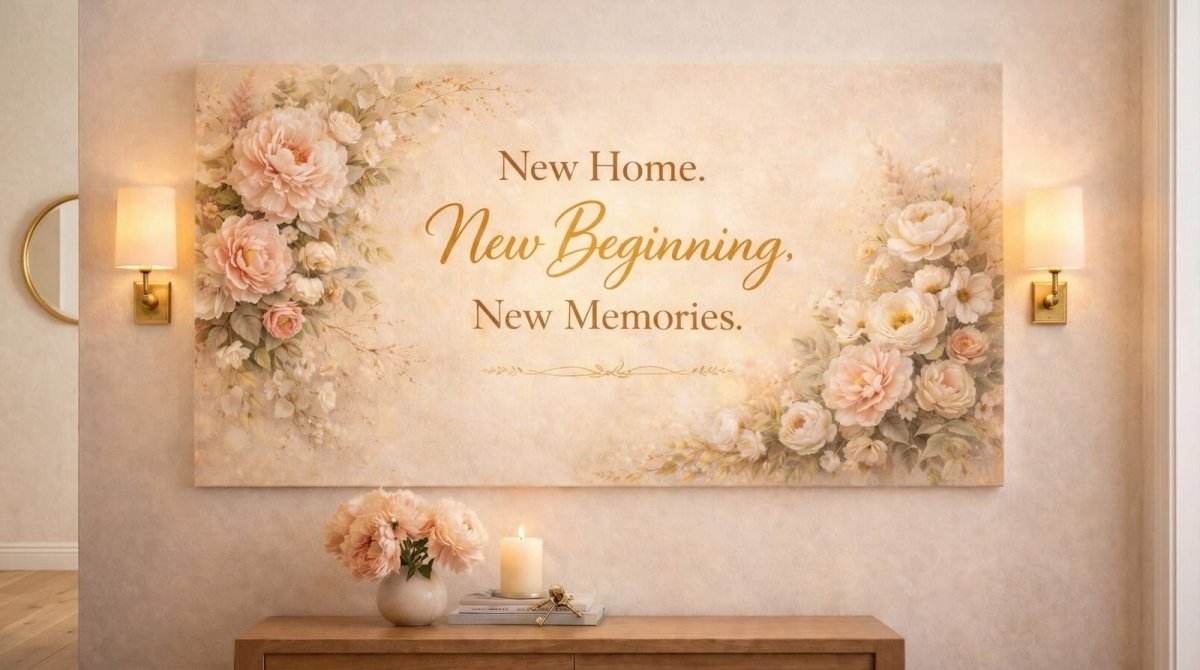 New Home New Memories Floral Wall Art - Soft Blush Peonies Canvas for Living Room