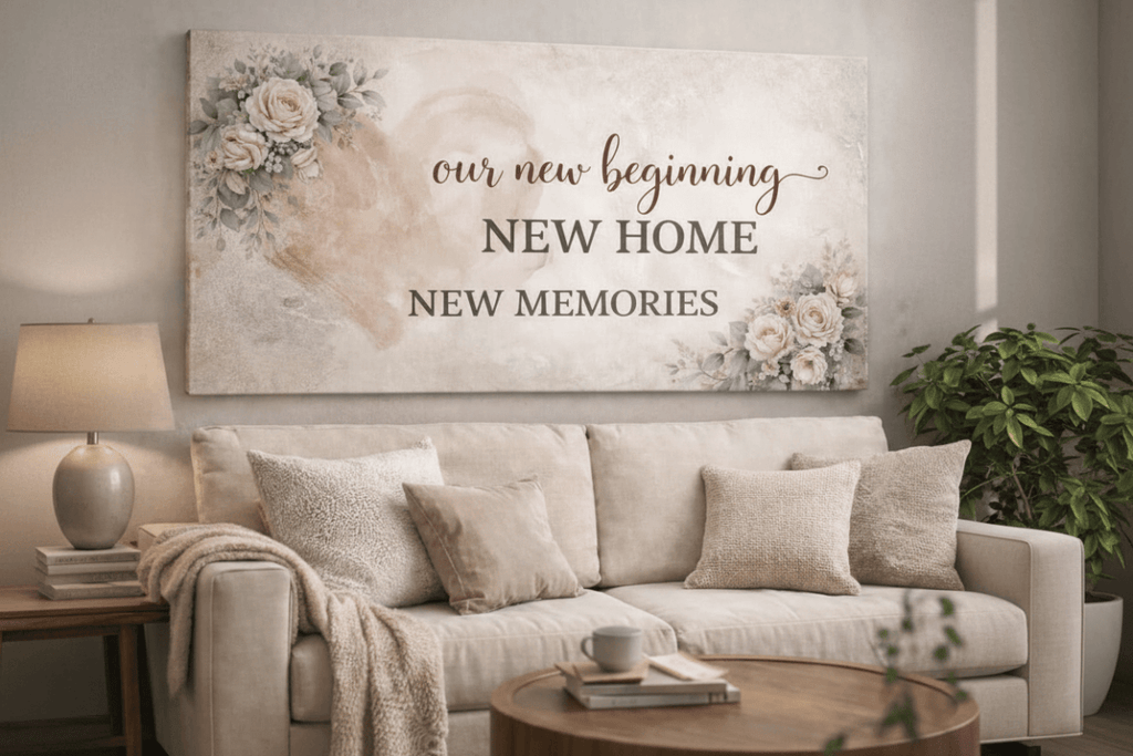 Our New Beginning New Home Wall Art - Large Floral Heart Canvas for Living Room