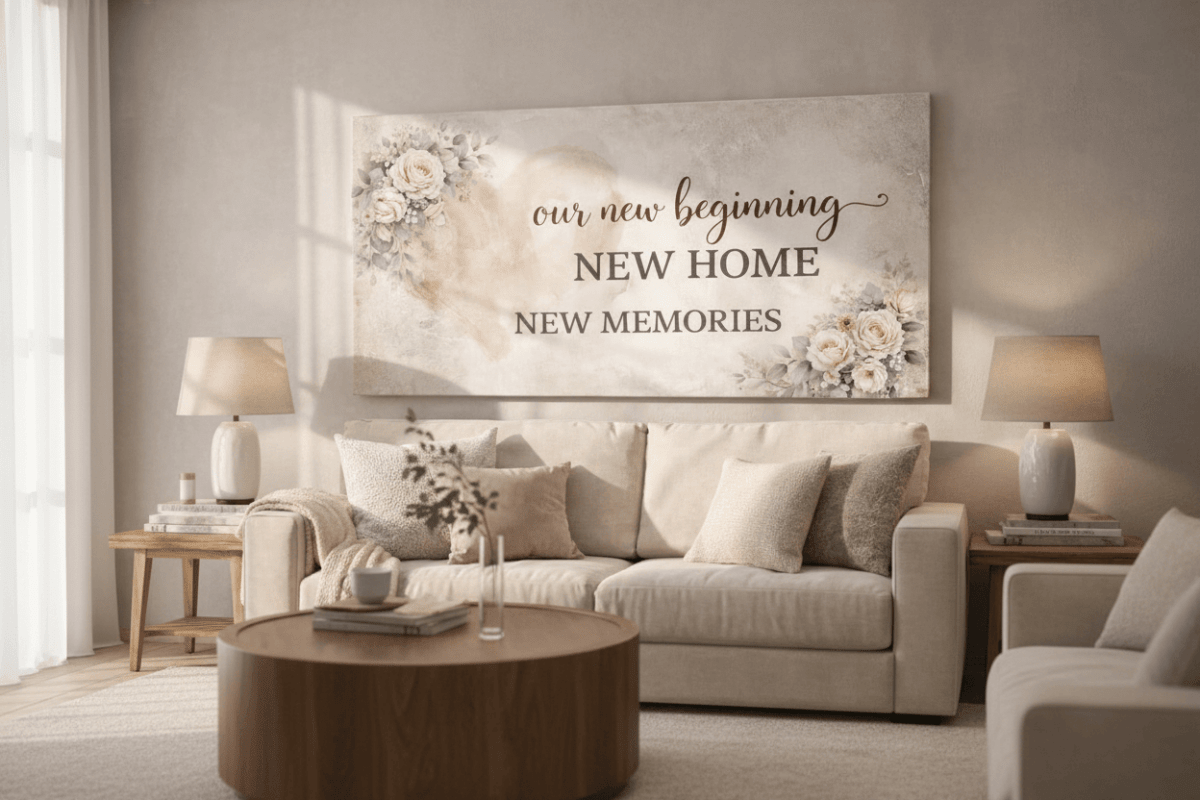Our New Beginning New Home Wall Art - Large Floral Heart Canvas for Living Room