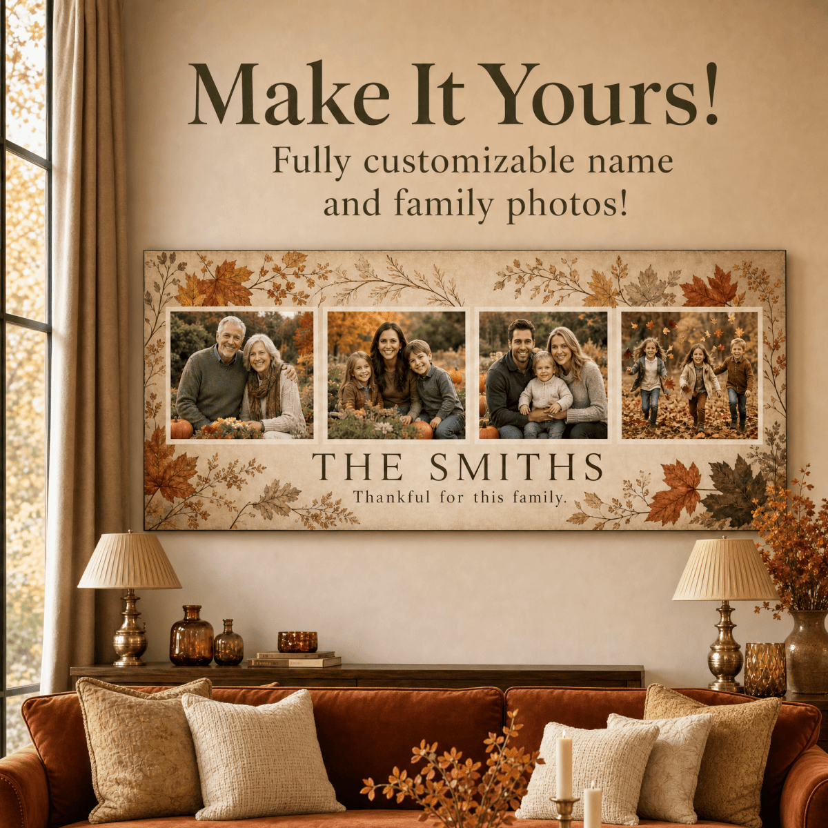 Personalized Family Tree Canvas — Four Photos & Your Family Name