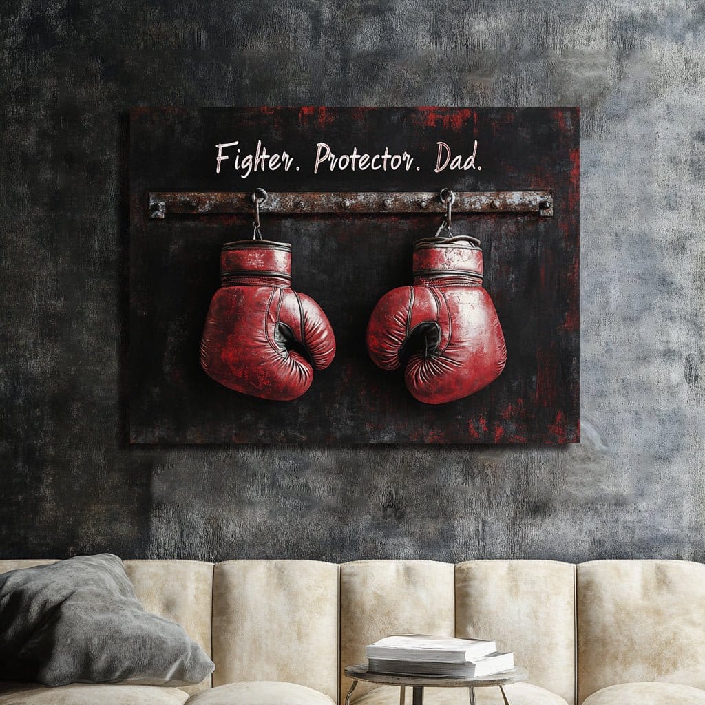 Red Boxing Gloves Wall Art – Bold Inspirational Canvas Gift for Dads