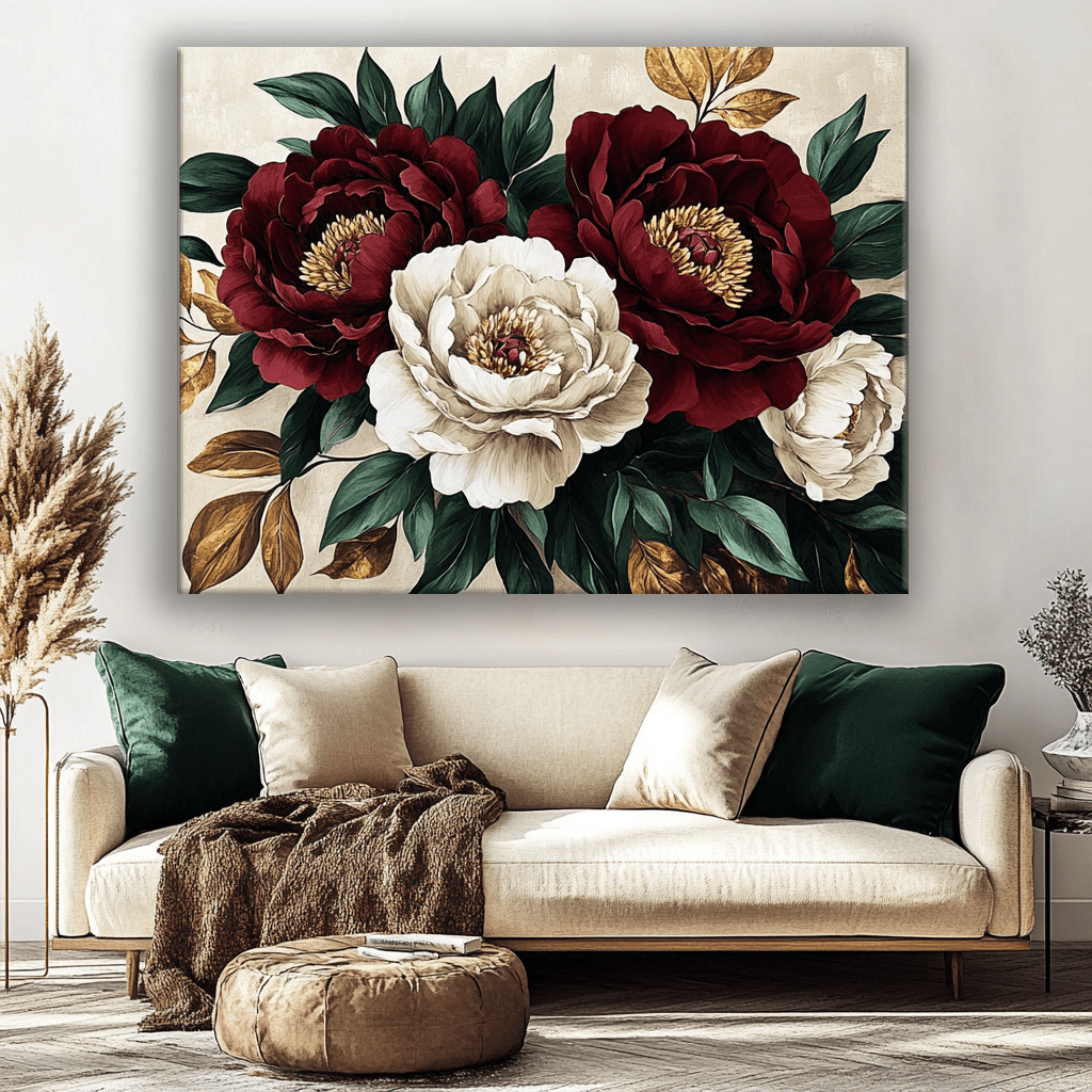 Romantic Flower Wall Art – Oversized Canvas for Bedroom and Living Room Decor
