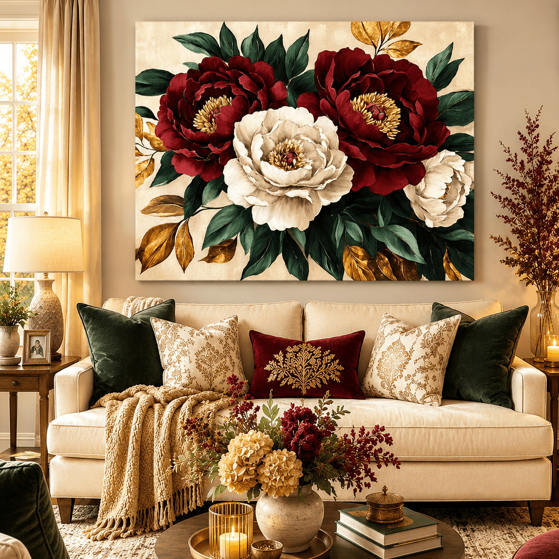 Romantic Flower Wall Art – Oversized Canvas for Bedroom and Living Room Decor