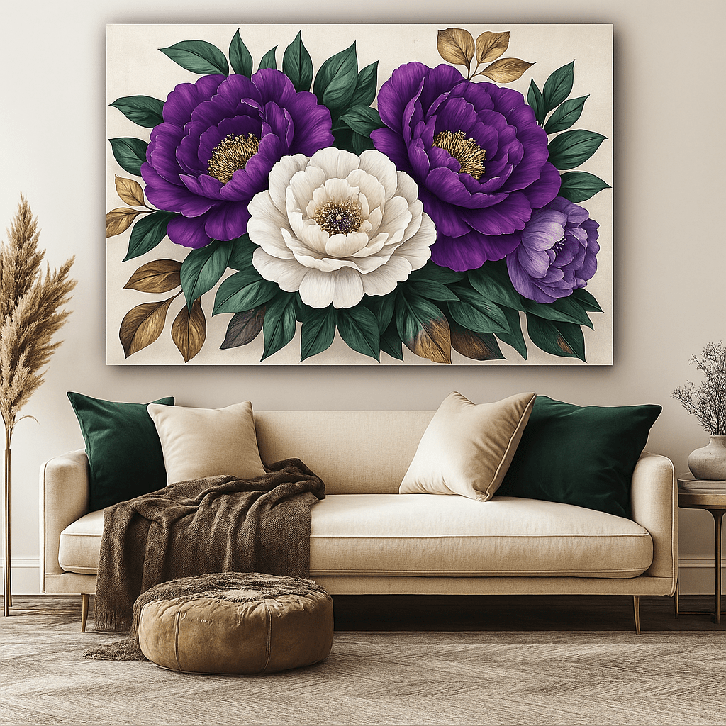 Romantic Flower Wall Art – Oversized Canvas for Bedroom and Living Room Decor