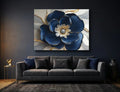 Royal Petal Radiance – Blue & Gold Floral Canvas Wall Art