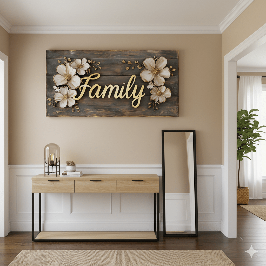 Rustic Family Canvas – Farmhouse Style Wall Decor with Floral Accents