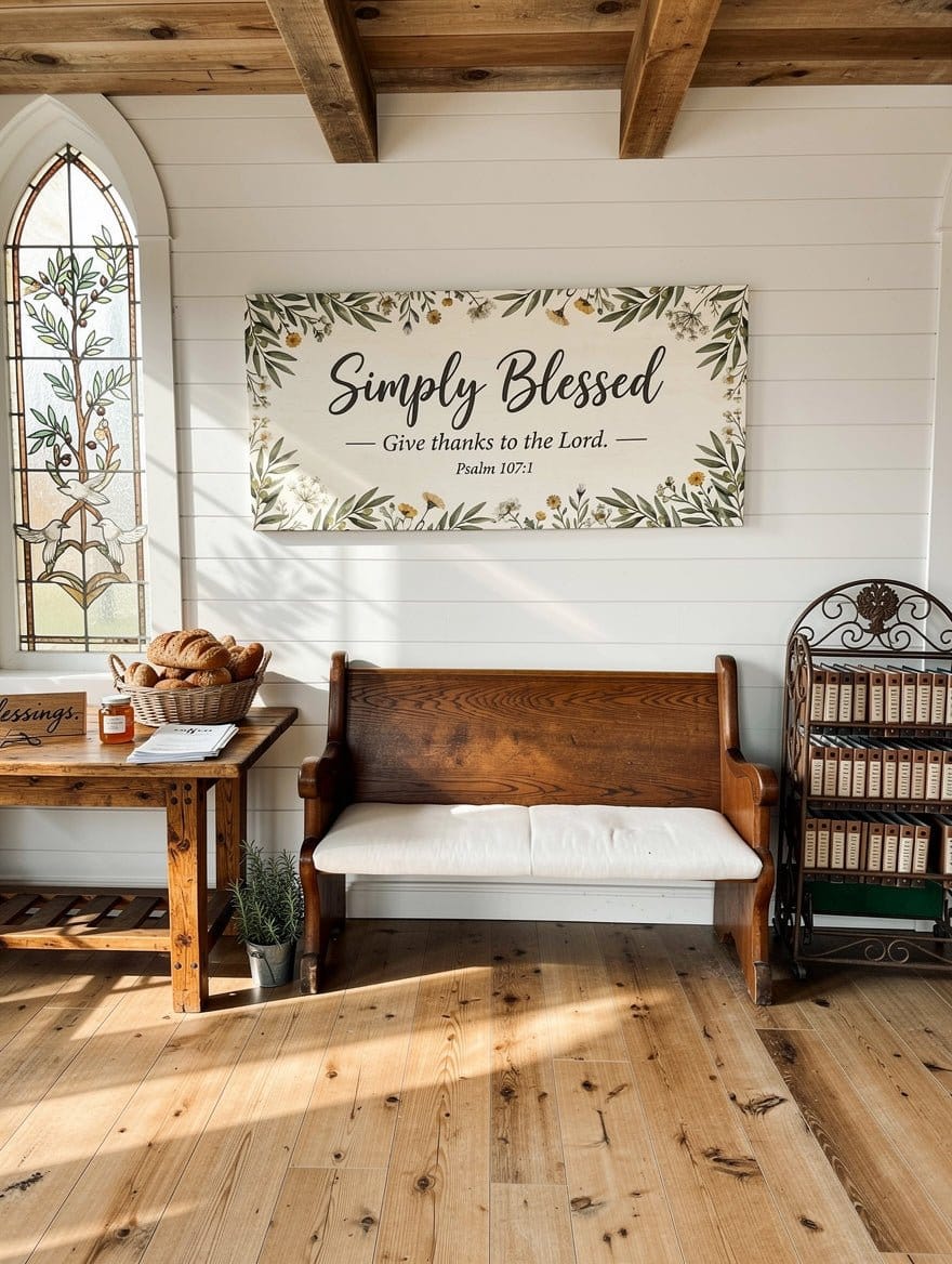 Simply Blessed Christian Wall Art – Psalm 107:1 Farmhouse Canvas Decor, Faith-Based Dining Room and Kitchen Wall Decor