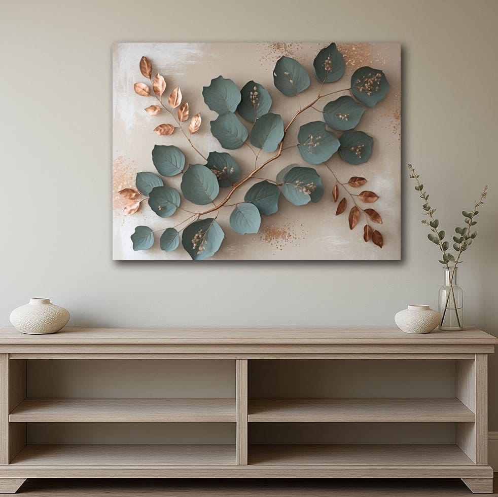 Teal Harmony Branch Botanical Canvas Wall Art