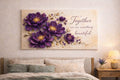 Together We Are Something Beautiful Wall Art - 3D Purple Peony Canvas with Gold Texture & Cream Backdrop