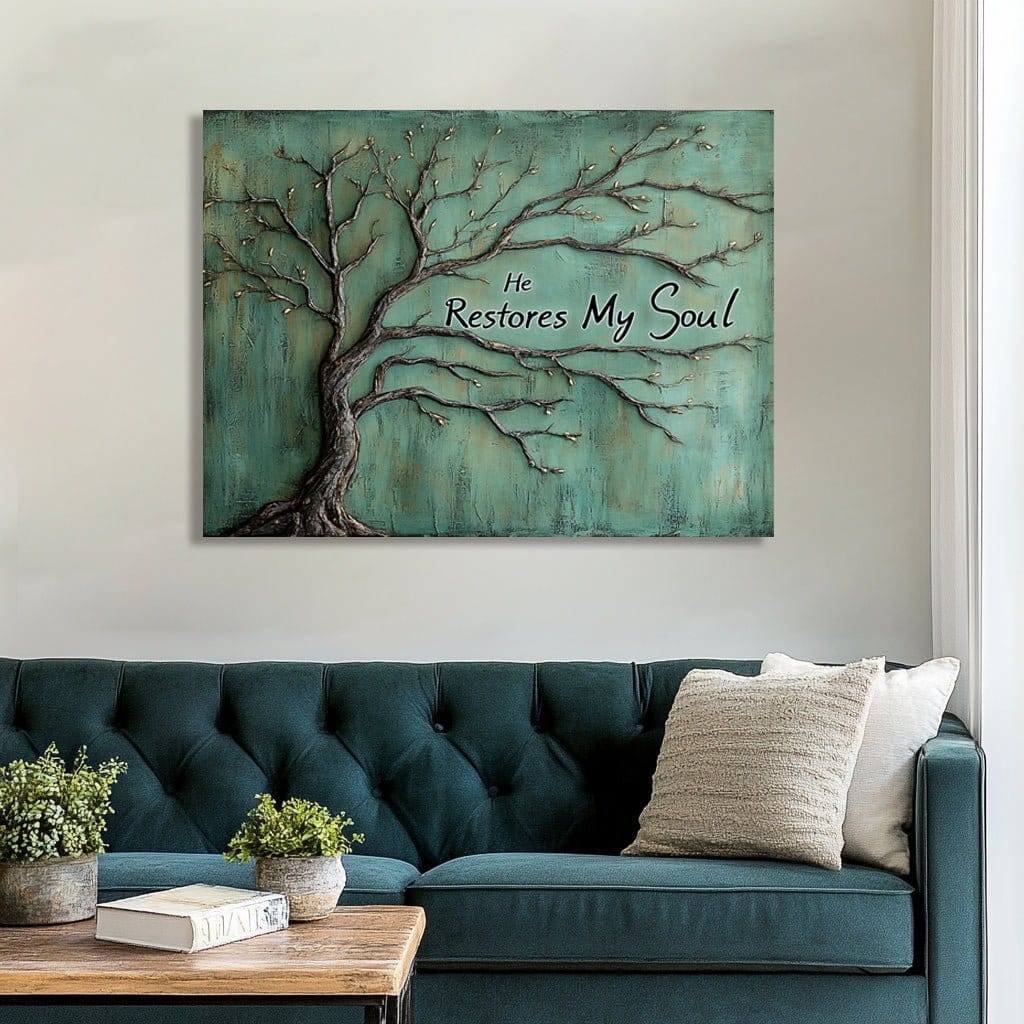 Tree of Renewal – “He Restores My Soul” Christian Wall Art Canvas