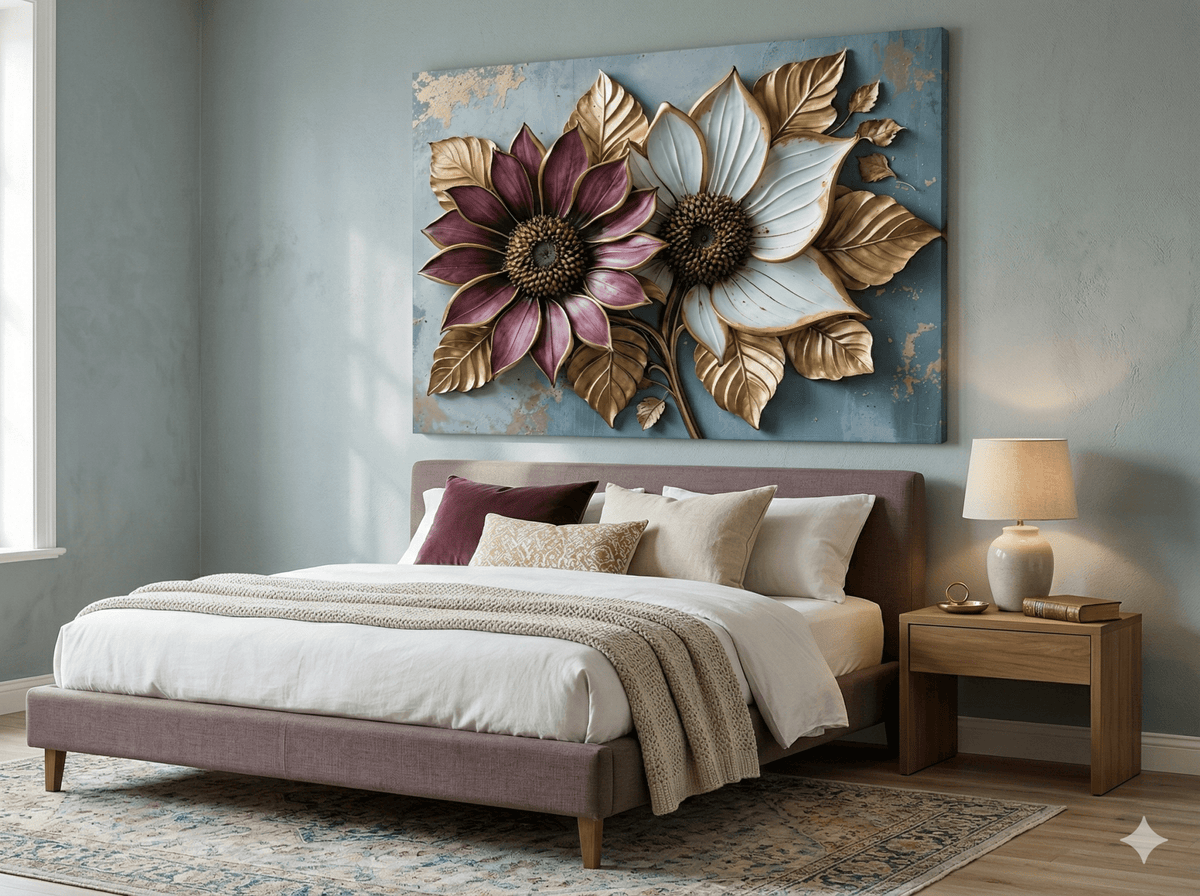 Twin Bloom Elegance Canvas Print Burgundy & White Floral Wall Art