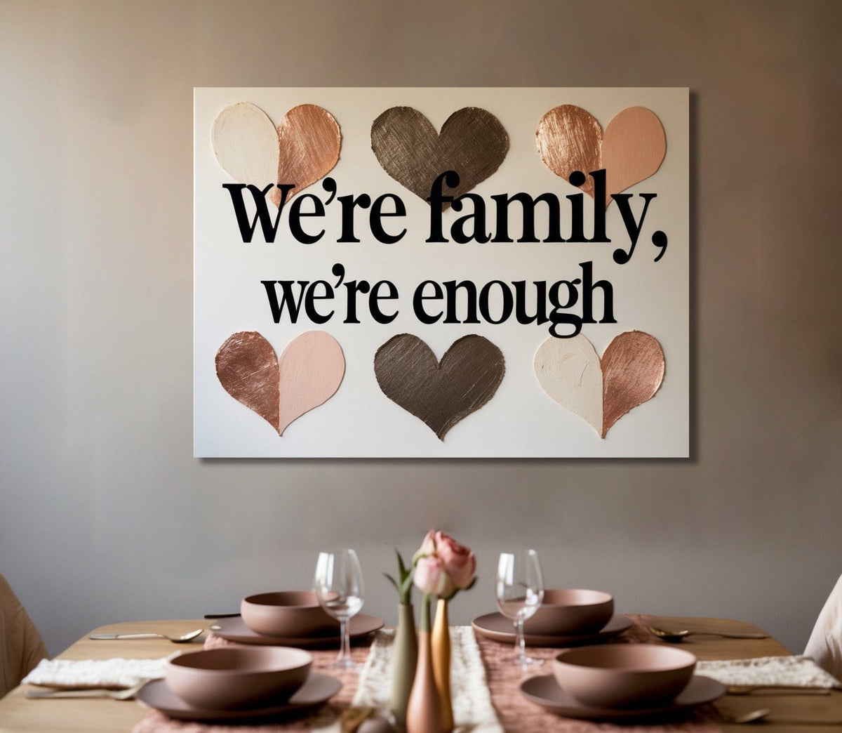 We’re Family, We’re Enough – Modern Heart Canvas Wall Art